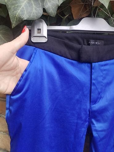 komplet lil solid 2.0: Satenske pantalone Amisu, žive kobalt-plave boje, ravnog užeg kroja — 4