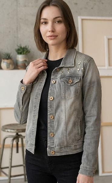 Ženska teksas jakna – siva, sa ukrasnim nitnama - Klasican kroj sa na lalafo.rs Ženska teksas jakna – siva, sa ukrasnim nitnama - Klasican kroj sa