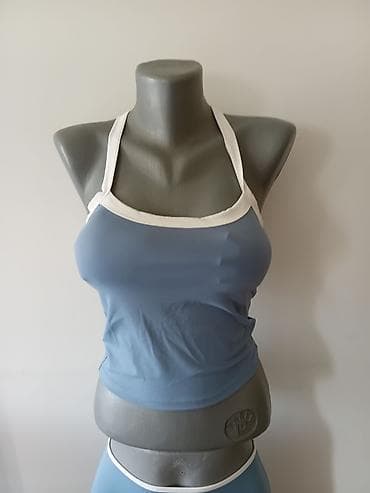 stradivarius helanke: Ženski sportski komplet – top i helanke - Boja: plava sa belim — 4