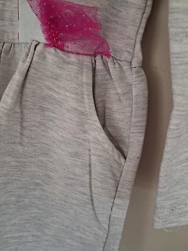 pamučne haljine dugih rukava: Dečja haljina sa jednorogom, siva melange boja. - Dugi rukavi i — 4