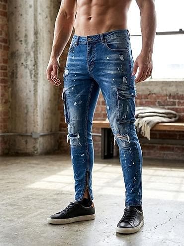 bluza s: Muške slim-fit farmerke u plavom denimu sa modernim „distressed“ — 1