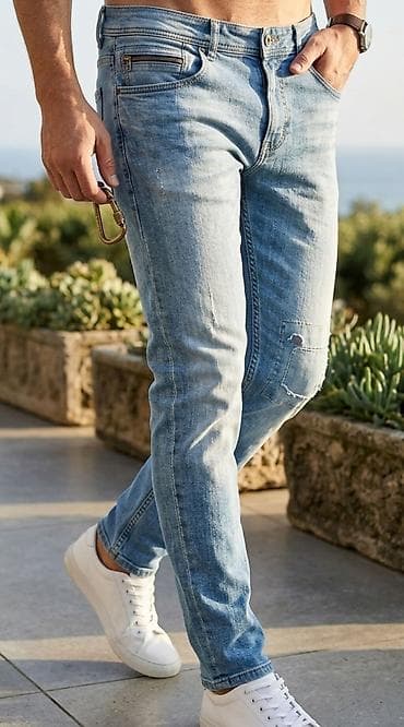 moderne farmerke 2024: Muške farmerke – svetlo plave, slim kroj - Materijal: elastični denim — 1