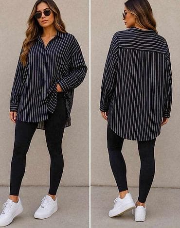 pull and bear kompleti: Ženska oversize košulja na pruge Moderna, lepršava i izuzetno udobna — 1