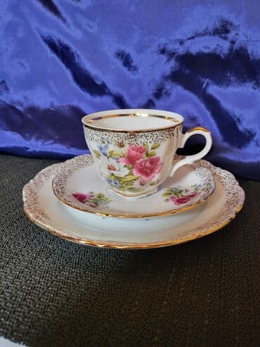 solje za caj: Set 1950g+ Mitterteich porcelan Bavaria. Trodelni set,sve na njemu — 3