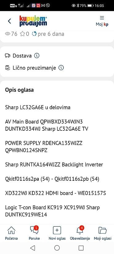 Sharp LC32GA6E – delovi Raspoložive originalne ploče i moduli za TV