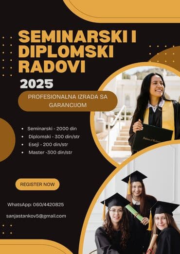 Obuka i kursevi: Opis oglasa SEMINARSKI I DIPLOMSKI RADOVI Radim ovo 5+ godina. 600+ — 1