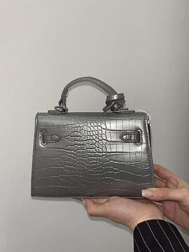 boho torbice: Siva mini torba sa krokodil teksturom - Materijal: veštačka koža sa — 2