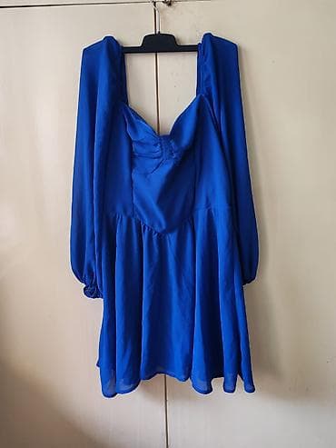 elegantne cizme: Plava kratka haljina sa dugim, puf rukavima. - Materijal: lagan — 1