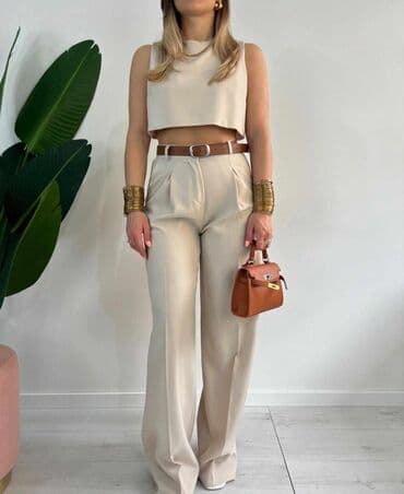 pantalone sa resama: One size, Jednobojni, bоја - Bež — 1