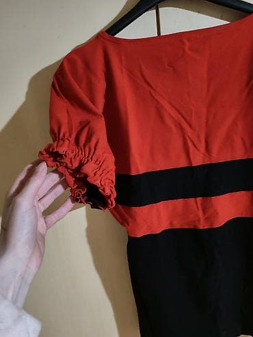 lan haljine: Ženska tunika/haljina sa prugama – crveno‑crna - Kroj: ravna silueta — 2