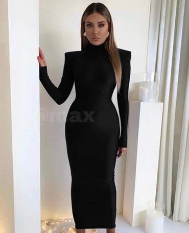 Women's Clothing: A-Dress S, M, L, color - Black, Evening, Long sleeves — 2