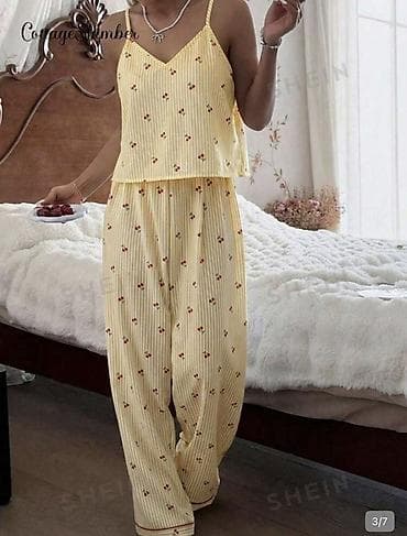 kardigan: Dvodijelna pidžama set – top na tanke bretele i široke pantalone — 3