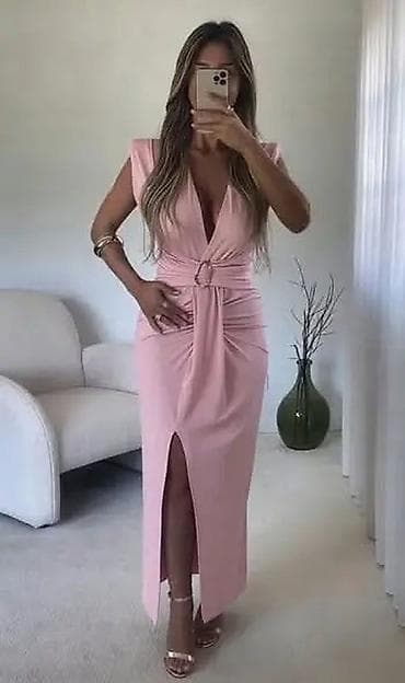 maturska: Elegantna ženska midi/duga haljina bez rukava sa dubokim preklopljenim — 4