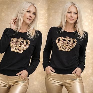 Donji veš: Ženska crna bluza/duks sa dugim rukavima i okruglim izrezom. Na — 4