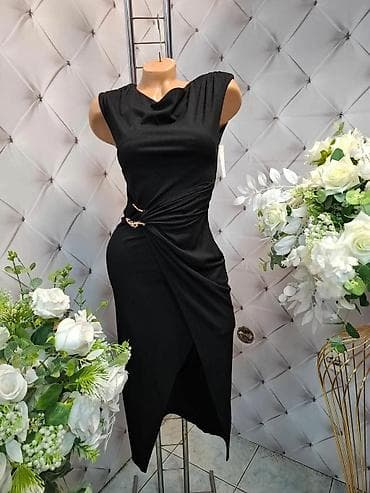 270e u rsd: Elegantna midi haljina sa preklopom - Model: bez rukava, blago — 1