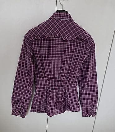 kod kineza kineske perike cena: Ženska košulja na kockice, dugih rukava, u ljubičasto‑ružičastim — 2