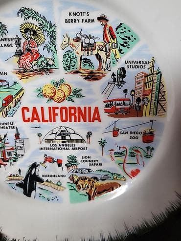 testik za vodu: Tanjir vintaz za na zid porcelanski Kalifornija. Tanjir perfektan sa — 3