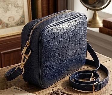 Elegantna crossbody torba – tamnoplava, krokodilski reljef -