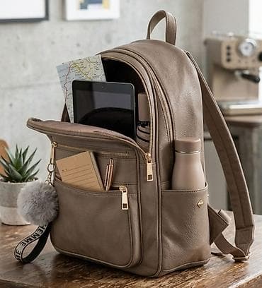 Modni rančevi: Ruksak za svakodnevnu upotrebu – bež/tape boje, od mekane eko-kože sa — 1