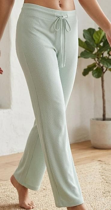 elastiu: Ženske rebraste lounge/pidžama pantalone u svetlo mint zelenoj boji — 1