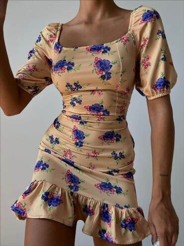 zuta svecana haljina: New,, 𝓗𝓪𝔂𝓪𝓽''floral Dress Velicine:S M L XL Boje:Plava Zuta i Bež — 2