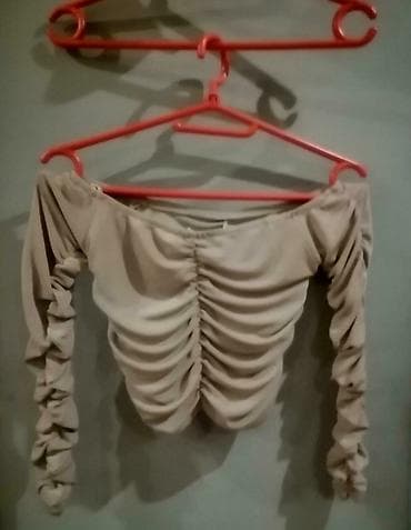 Ženska bluza – bež, dugački rukavi, nabori - Model: top/bluza sa