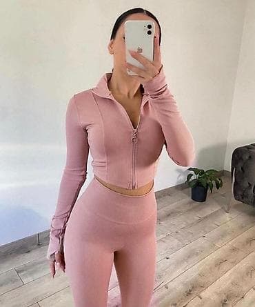 Dvodijelni ženski komplet – rebrasti materijal, visok struk gs - Set — 2