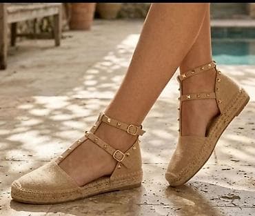 memphis cipele: Ženske espadrile sa kaiševima i nitnama - Model: ravne espadrile — 1