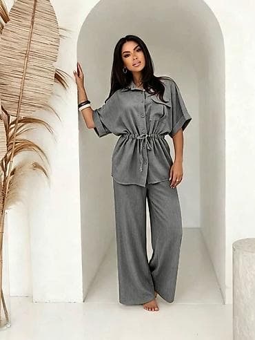 somot elasticna jaknica: Komplet sirok košulja i pantalone. - Košulja sa kratkim podvijenim — 2
