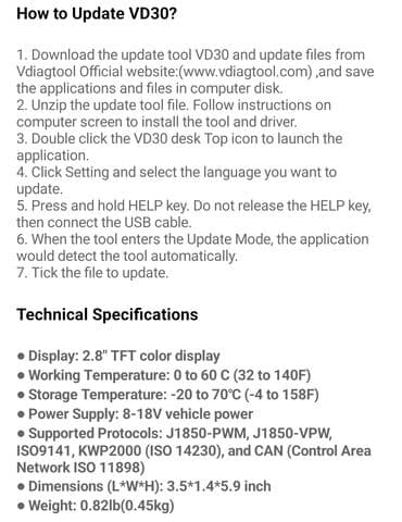 univerzalna dijagnostika: VDIAGTOOL VD30 OBD2, OBDII EOBD Scanner DTC Lookup Free Update, Auto — 17