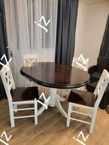 sto i stolice polovne: Sto baluster krug Dimenzije: 100+30 Stolice masivna X Tamni orah — 1