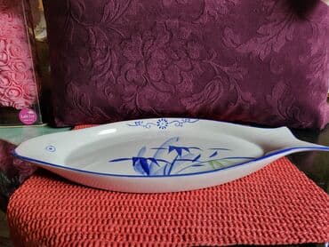 metalac posuđe za bebe: Porcelanski nov,vintaz tanjir za ribu. Visina. 2,5cm — 6