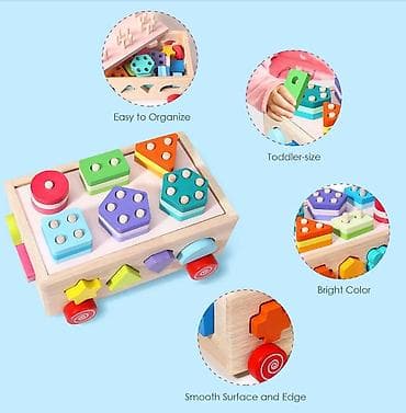 skafander za bebe c: Drvena Montessori edukativna kocka na točkićima – sorter oblika i — 4