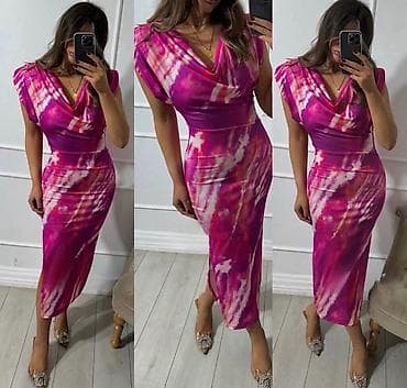 Haljina sa vodopad kragnom i tie‑dye printom. - Kroj: uska silueta — 2