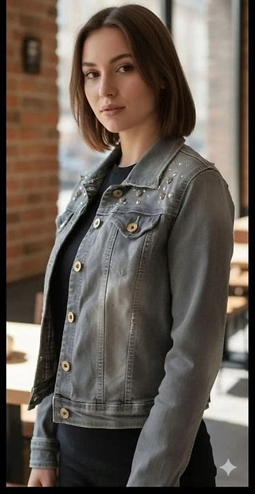 kombatica jakna: Ženska teksas jakna – siva isprana nijansa - Klasičan kroj do struka — 1