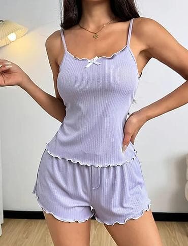 Ženski komplet pidžame/kućnog seta – dvodelni, rebrasti - Gornji deo