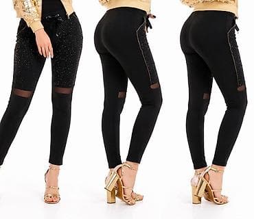 bluze in tunike: Ženske uske pantalone/leggings u crnoj boji sa dekorativnim detaljima — 2