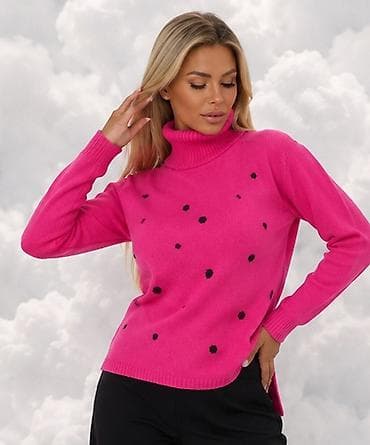 tiffany rolke: Ženski rolka-džemper u fuksija roze boji sa sitnim crnim tačkicama — 8