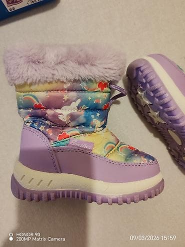 dm patike za vodu: Dečije zimske čizmice – ljubičaste, šareni print (jednorog, zvezdice — 5