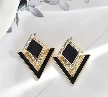 cortebert satovi cena: Geometrijske minđuše – crno-zlatne - Dizajn: slojeviti geometrijski — 2