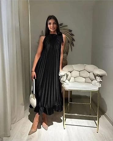 bulova sat cena: Svečana plisirana haljina od satena – midi dužina - Model: trapez — 4