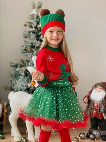 Jakne, kaputi i prsluci: Božićna čarolija - zelena Džemper, suknjica i kapa u kompletu — 2