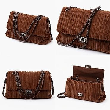 mere za brushalter: Ženska torba preko ramena – braon somot sa rebrastom teksturom - — 1