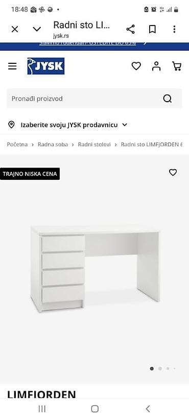 polovni stolovi: Radni sto LIMFJORDEN – bela boja, 60 x 120 cm, 4 fioke. - — 5