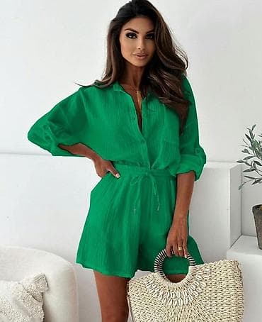 strauss odela: ✨Zenski dvodelni komplet – košulja i šorts od pamučnog materijala-3000 — 2