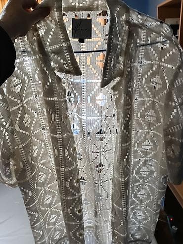 asimetrične tunike: Bela heklana košulja/kimono sa resama - Materijal: mrežasta heklana — 1