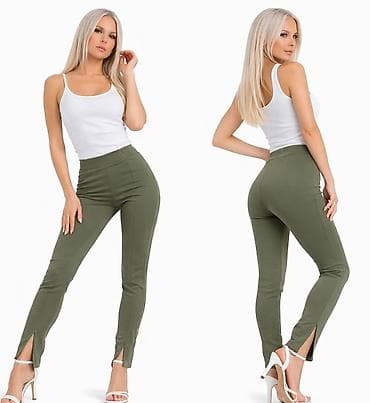 ccc haljine: Ženske uske pantalone – maslinasto zelene - Model: skinny, visok — 5