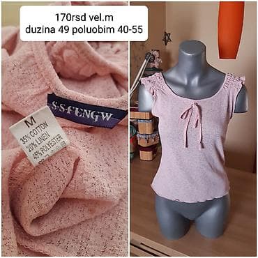 Roze ženska majica bez rukava sa mašnicom napred i blagim talasastim