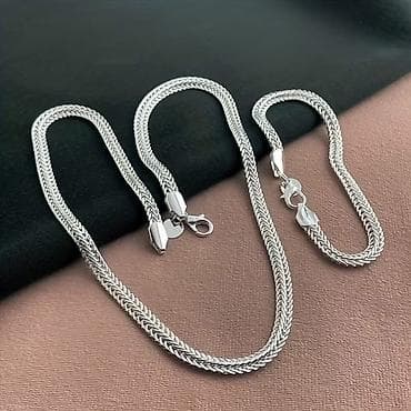 gumene cizme 37 broj: Srebrni set lančić + narukvica, pleteni „foxtail” (lisji rep) dizajn — 3