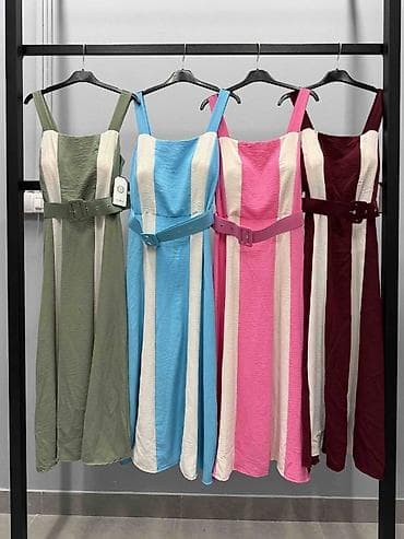 Muška odeća: 🔥Letnja midi haljina sa širokim vertikalnim prugama i pojasom ✨2700 — 6